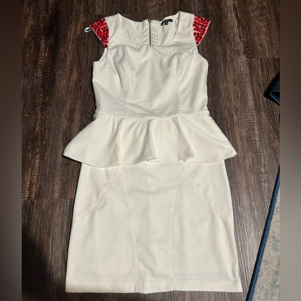 Elegant beaded cap sleeve peplum style dress by XOXO - Excellent condition.